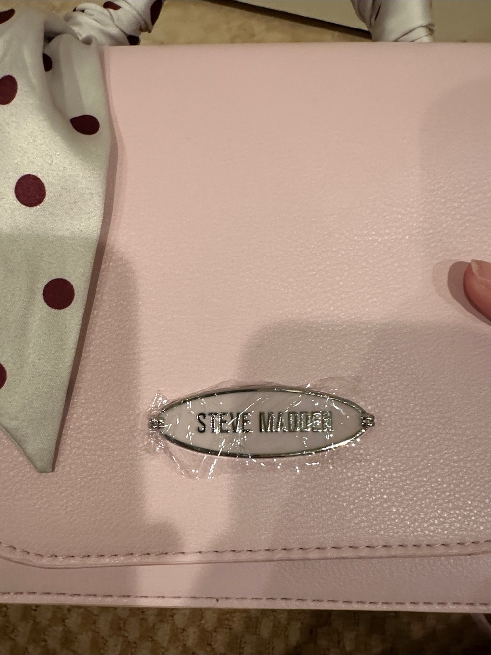 Steve Madden Light Pink Top-Handle Crossbody with Polka Dot Scarf - Picture 5 of 7